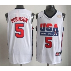 1992 Olympics Team USA 5 David Robinson White Swingman Jersey 