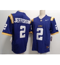 Men LSU Tigers #2 Justin Jefferson Purple F U S E Stitched NCAA Jersey