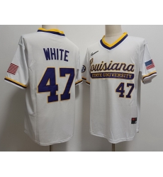 Mens LSU Tigers #47 Tommy White 2024 White Pullover Baseball Game Jersey