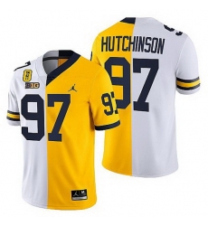 Michigan Wolverines Aidan Hutchinson White Maize Tm 42 Patch Split Limited Edition Jersey