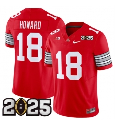 Men's Ohio State Buckeyes #18 Will Howard Red 2025 CFP Final Patch F.U.S.E. Vapor Limited Stitched Football Jersey