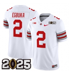 Men's Ohio State Buckeyes #2 Emeka Egbuka White 2025 CFP Final Patch F.U.S.E. Vapor Limited Stitched Football Jersey