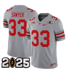 Men's Ohio State Buckeyes #33 Jack Sawyer Grey 2025 CFP Final Patch F.U.S.E. Vapor Limited Stitched Football Jersey