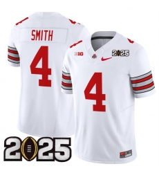 Men's Ohio State Buckeyes #4 Jeremiah Smith White 2025 CFP Final Patch F.U.S.E. Vapor Limited Stitched Football Jersey