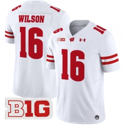 Men Youth Wisconsin Badgers 16 Russell Wilson White 2024 Vapor Limited Jersey All Stitched