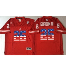 Wisconsin Badgers 25 Melvin Gordon III Red USA Flag College Jersey