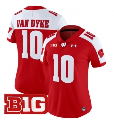 Women Wisconsin Badgers 10 Tyler Van Dyke Red Alternate 2024 Vapor Limited Jersey All Stitched