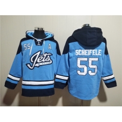 Men Winnipeg Jets 55 Mark Scheifele Blue Lace Up Pullover Hoodie