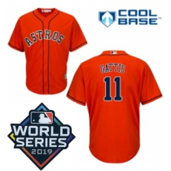 Mens Majestic Houston Astros 11 Evan Gattis Replica Orange Alternate Cool Base Sitched 2019 World Series Patch Jersey