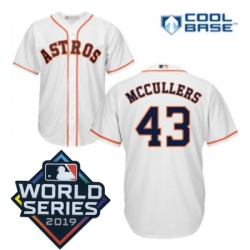 Mens Majestic Houston Astros 43 Lance McCullers Replica White Home Cool Base Sitched 2019 World Series Patch Jersey