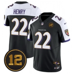 Men Baltimore Ravens 22 Derrick Henry Black Alternate 2025 F U S E  Jacoby Jones Patch Vapor Limited Football Jersey