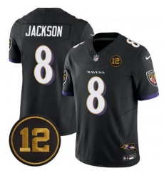 Men Baltimore Ravens 8 Lamar Jackson Black 2025 F U S E  Jacoby Jones Patch Vapor Limited Football Jersey Men Baltimore Ravens 8 Lamar Jackson Black 2025 F U S E  Jacoby Jones Patch Vapor Limited Football Jersey