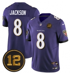 Men Baltimore Ravens 8 Lamar Jackson Purple 2025 F U S E Jacoby Jones Patch Vapor Limited Football Jersey Men Baltimore Ravens 8 Lamar Jackson Purple 2025 F U S E Jacoby Jones Patch Vapor Limited Football Jersey
