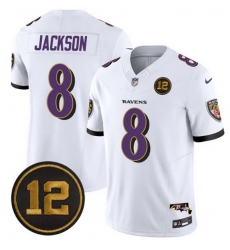 Men Baltimore Ravens 8 Lamar Jackson Purple Alternate 2025 F U S E  Jacoby Jones Patch Vapor Limited Football Jersey