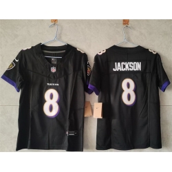 Women Baltimore Ravens 8 Lamar Jackson Black Vapor Football Jersey 