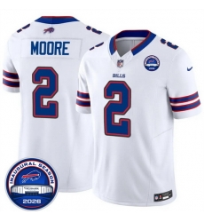 Men Buffalo Bills  2 D J  Moore White F U S E  2026 Inaugural Season at Highmark Stadium Patch Stitched Football Jersey