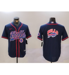 Men Buffalo Bills big logo Navy Team Cool Base Stitched Baseball Jersey