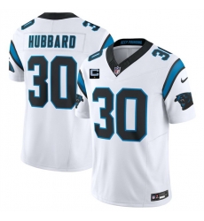 Men Carolina Panthers  30 Chuba Hubbard White 2026 F U S E  1 Star C Patch Vapor Limited Stitched Football Jersey