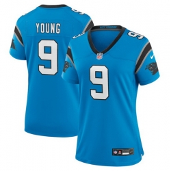 Women Carolina Panthers 9 Bryce Young Blue 2023 Draft Stitched Game Jersey