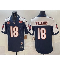 Men Chicago Bears 18 Caleb Williams Navy White F U S E  2025 NFC North Division Champions  26 VMH Patch Vapor Untouchable Limited Stitched Football Jersey
