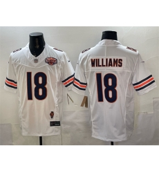 Men Chicago Bears 18 Caleb Williams White F U S E  2025 NFC North Division Champions  26 Illinois Patch Stitched Football Jersey