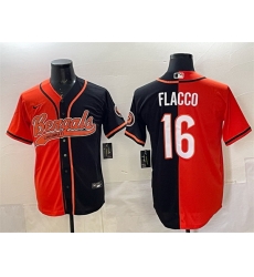 Men Cincinnati Bengals 16 Joe Flacco Orange Black Split With Patch Cool Base Stitched Baseball Jersey Men Cincinnati Bengals 16 Joe Flacco Orange Black Split With Patch Cool Base Stitched Baseball Jersey