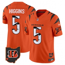 Men Cincinnati Bengals 5 Tee Higgins Orange F U S E  Special Vapor Untouchable Limited Stitched Football Jersey