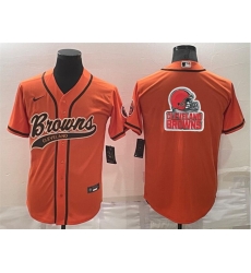 Men Cleveland Browns Orange Team Big Logo With Patch Cool Base Stitched Baseball Jersey