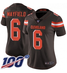 Browns #6 Baker Mayfield Brown Team Color Women Stitched Football 100th Season Vapor Limited Jersey