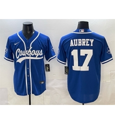 Men Dallas Cowboys 17 Brandon Aubrey Blue Cool Base Stitched Baseball Jersey Men Dallas Cowboys 17 Brandon Aubrey Blue Cool Base Stitched Baseball Jersey