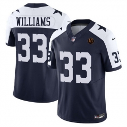 Men Dallas Cowboys 33 Javonte Williams Navy 2023 F U S E  With John Madden Patch Thanksgiving Vapor Limited Stitched Football Jersey