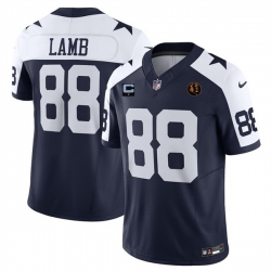 Men Dallas Cowboys 88 CeeDee Lamb Navy 2025 F U S E  With John Madden Patch And 1 Star C Patch Thanksgiving Vapor Limited Stitched Football Jersey