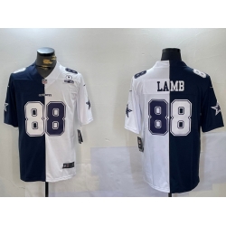 Men Dallas Cowboys 88 CeeDee Lamb Navy And White Split Stitched Jersey 2