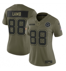 Women Dallas Cowboys 88 CeeDee Lamb Olive 2025 Salute to Service Limited Stitched Football Jersey