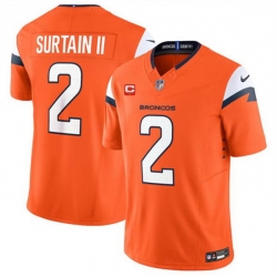 Men Denver Broncos 2 Pat Surtain II Orange 2024 F U S E  With 1 Star C Patch Vapor Limited Stitched Football Jersey