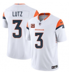 Men Denver Broncos 3 Wil Lutz White 2025 F U S E  With 2 Star C Patch Vapor Limited Stitched Football Jersey