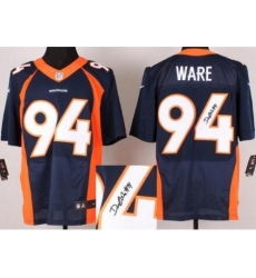 Nike Denver Broncos 94 DeMarcus Ware Blue Elite Signed NFL Jersey