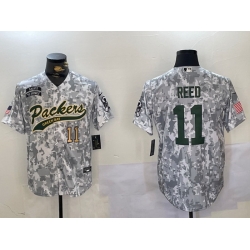 Men Green Bay Packers 11 Jayden Reed 2024 Arctic Camo Salute To Service Stitched Baseball Jersey 1