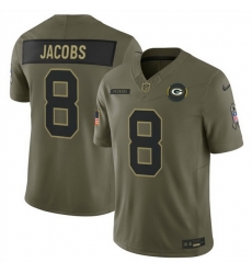 Men Green Bay Packers 8 Josh Jacobs Olive 2025 F U S E  Salute to Service Limited Stitched Football Jersey