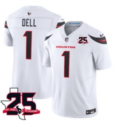 Men Houston Texans  1 Tank Dell White 2026 25th Anniversary Patch F U S E  Vapor Limited Stitched Football Jersey