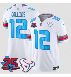 Men Houston Texans  12 Nico Collins White 2026 25th Anniversary Patch F U S E   HOUSTON US  Rivalries Collection Limited Stitched Football Jersey