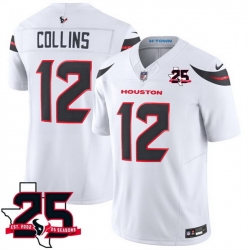 Men Houston Texans  12 Nico Collins White 2026 25th Anniversary Patch F U S E  Vapor Limited Stitched Football Jersey