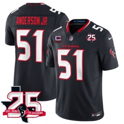 Men Houston Texans  51 Will Anderson Jr Navy 2nd Alternate 2026 With 25th Anniversary Patch And 4 Star C Patch F U S E  Vapor Limited Stitched Football Jer
