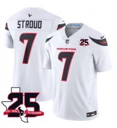 Men Houston Texans  7 C J  Stroud White 2026 25th Anniversary Patch F U S E  Vapor Limited Stitched Football Jersey