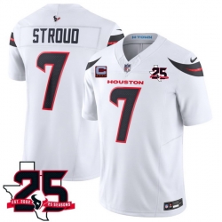 Men Houston Texans  7 C J  Stroud White 2026 With 25th Anniversary Patch And 4 Star C Patch F U S E  Vapor Limited Stitched Football Jersey