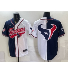 Men Houston Texans Team Big Logo Navy White Split With Patch Cool Base Stitched Baseball Jerseys Men Houston Texans Team Big Logo Navy White Split With Patch Cool Base Stitched Baseball Jerseys