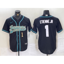 Men Jacksonville Jaguars 1 Travis Etienne Jr  Black With Patch Cool Base Stitched Baseball Jersey 2