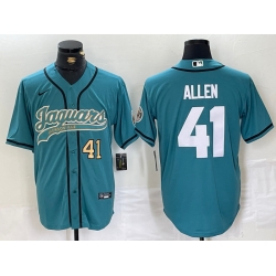 Men Jacksonville Jaguars 41 Josh Allen Teal With Patch Cool Base Stitched Baseball Jersey 2