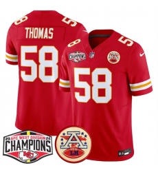 Men Kansas City Chiefs 58 Derrick Thomas Red F U S E  2024 AFC West Division Champions Vapor Limited Stitched Football Jersey