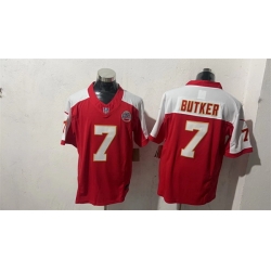 Men Kansas City Chiefs  7 Harrison Butker Red White F U S E Vapor Untouchable Limited Stitched Football Jersey